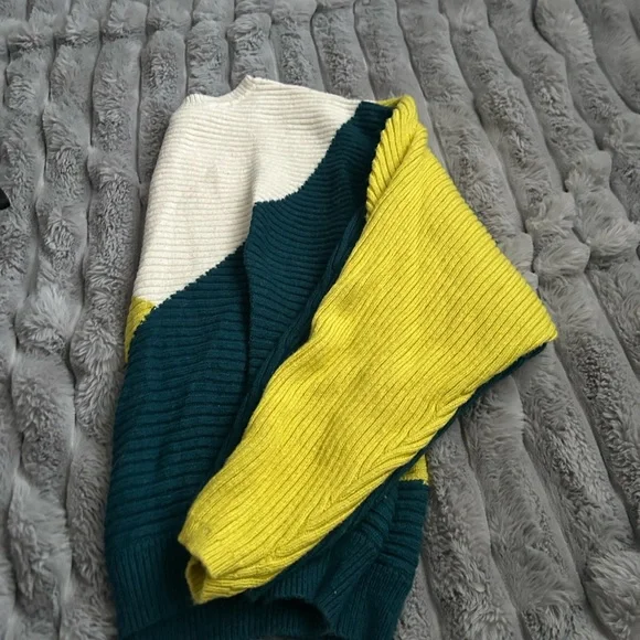 Express Women's Ribbed Cowl Sweater - Cream and Yellow - Picture 2 of 6